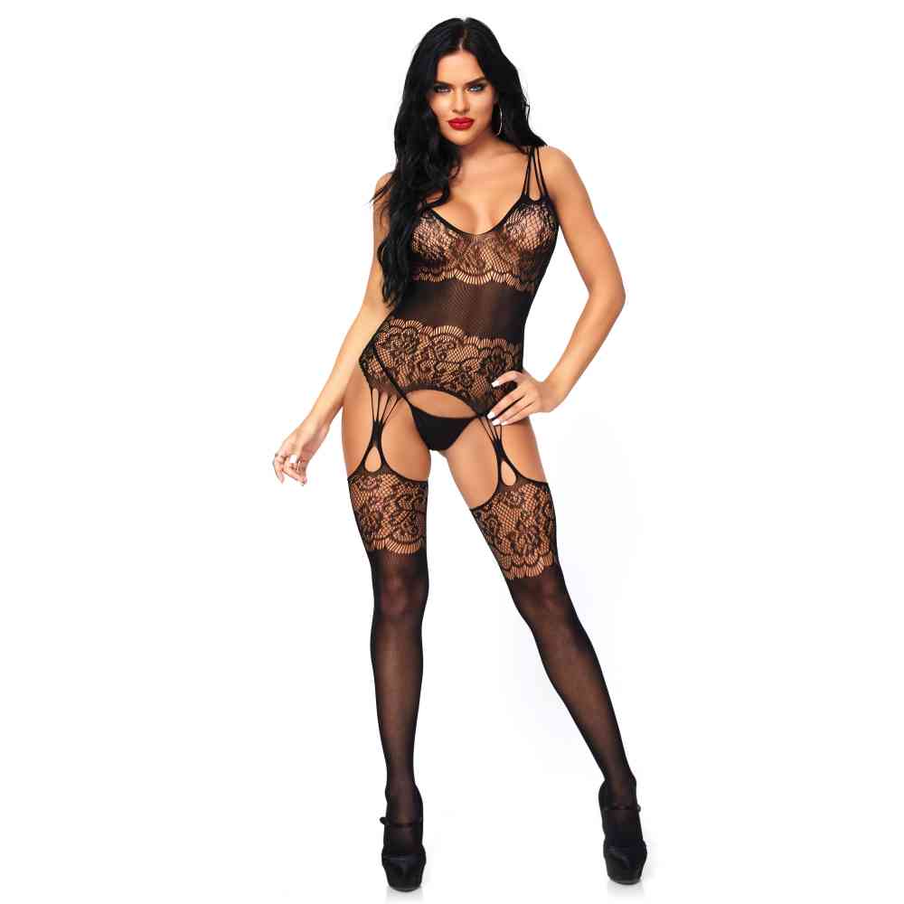 Leg Avenue - Rose Lace Bodystocking - Schwarz